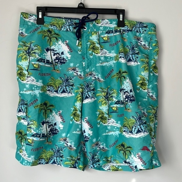 Tommy Bahama Board Shorts Men’s XLTG Green Blue FLORIDA Drawstring Swimsuit 🔷 - Picture 1 of 6